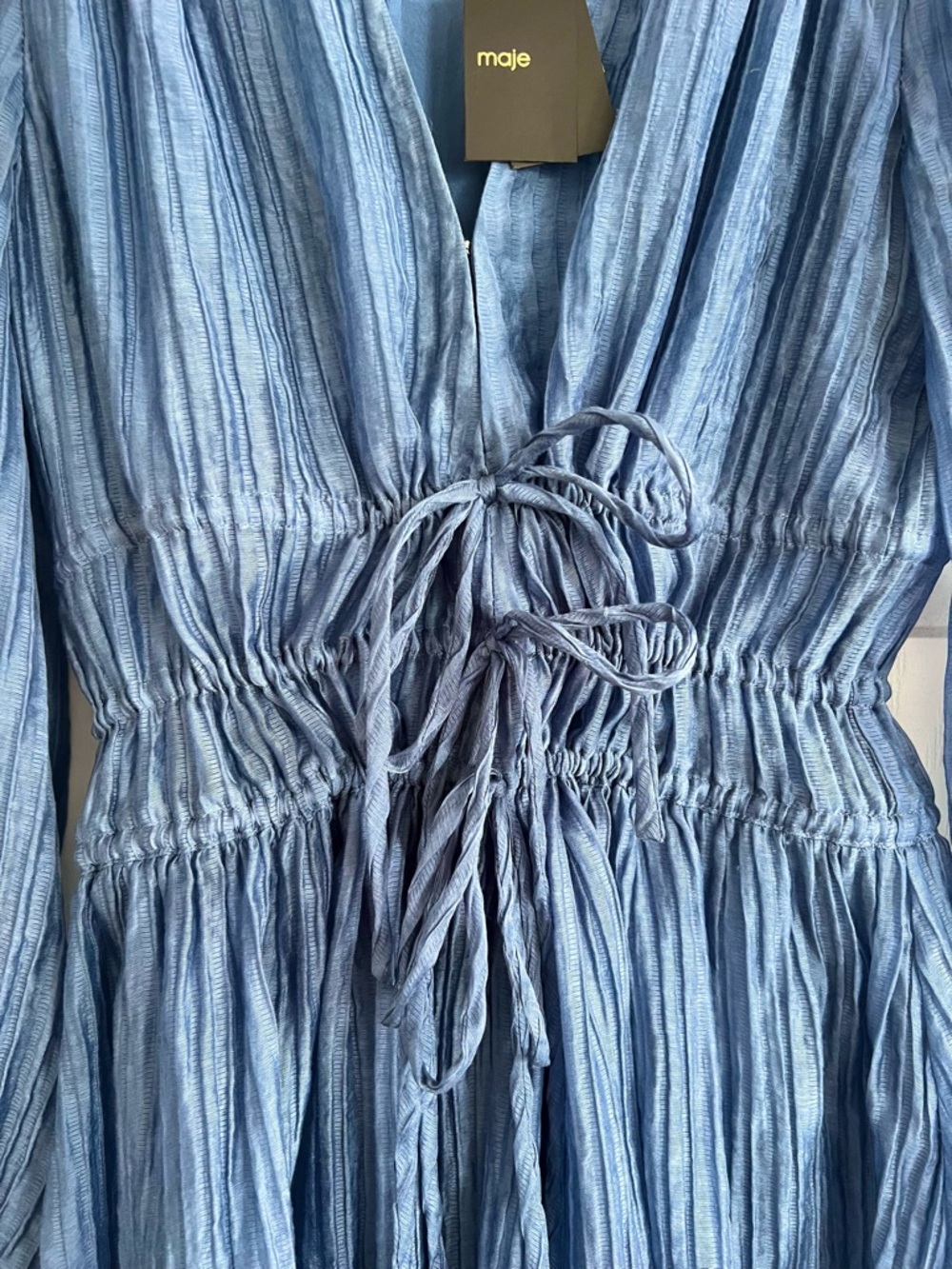 NWT Maje Dress — Riala Voile Dress in Blue, Long sleeve blue dress with skirt, S - Picture 13 of 16